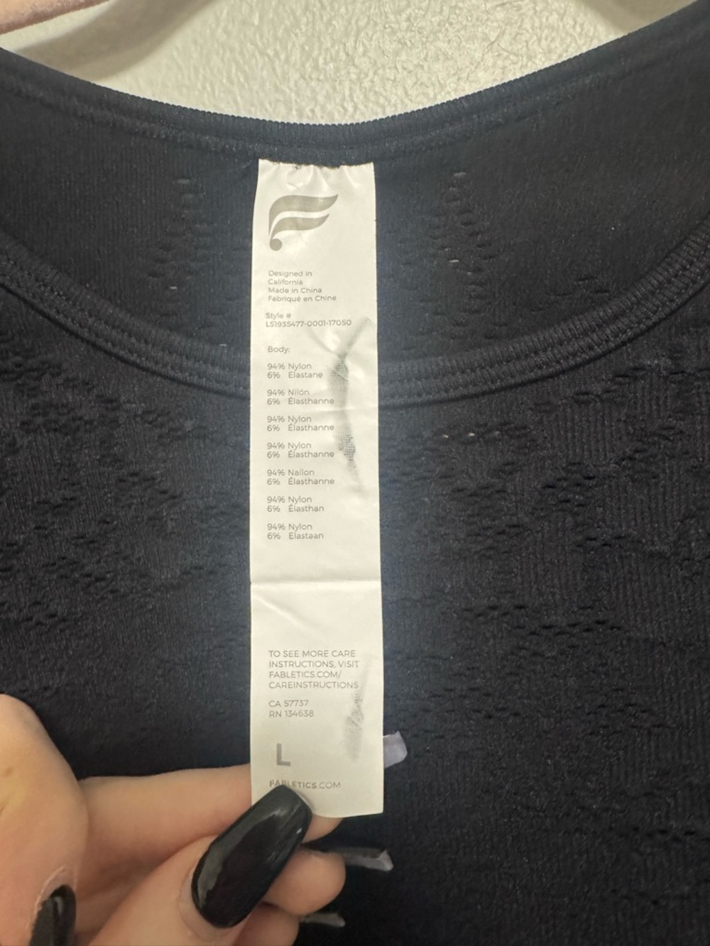 Fabletics Black Lace-Detail Long Sleeve Seamless Mesh Crop Top - Picture 7 of 8